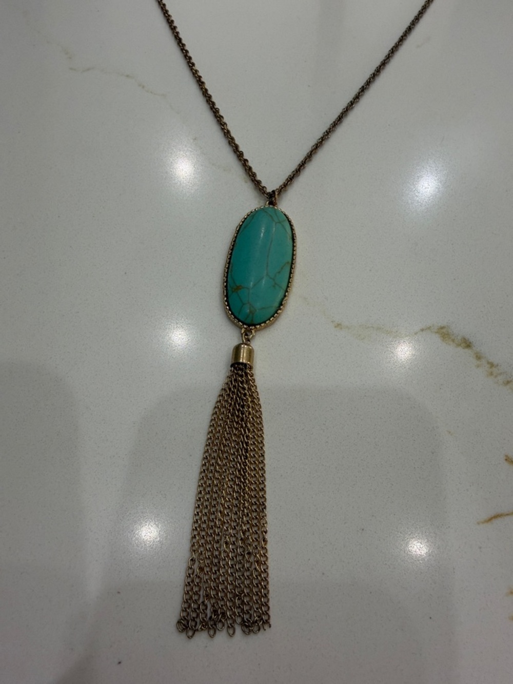Kendra Scott Turquoise Stone Tassel Pendant Necklace - Gold Tone